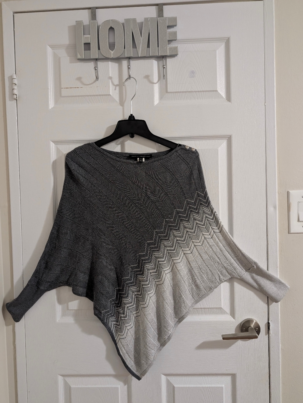 WHBM Grey Ombre Shimmer Asymmetric  Lightweight knitPoncho Sweater Chic SP